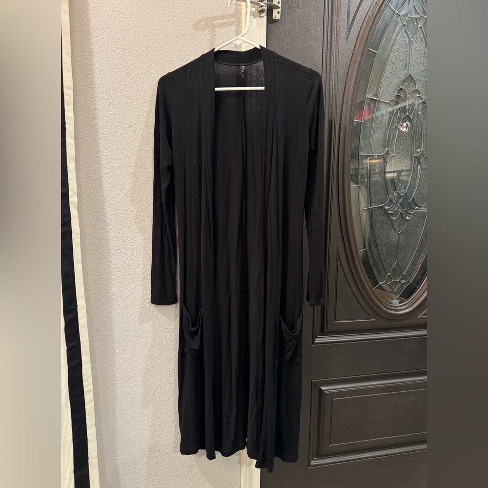 Long Black Open Front Cardigan